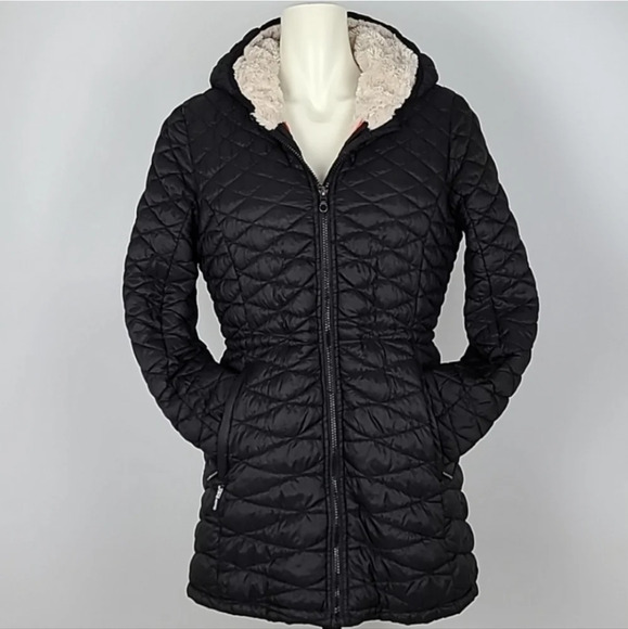 Steve Madden Black Glacier Shield Quilted Faux Fur Hooded Coat Parka Size M - Picture 2 of 12